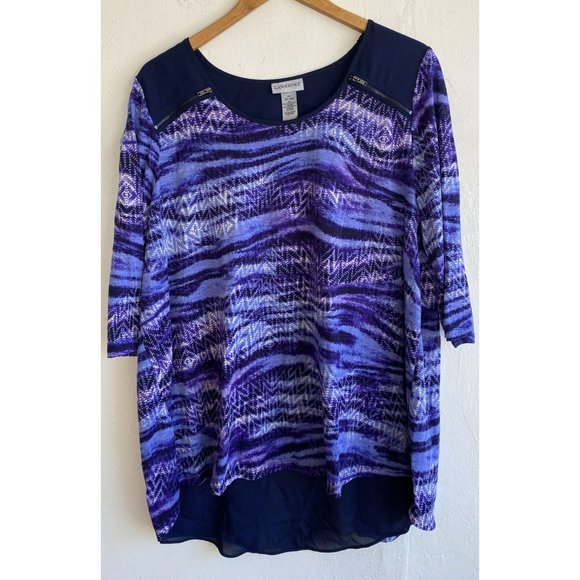 COPY - Catherines Blouse Sizse 0X 14/16W Blue Purple 3/4 Sleeve Layered Zipper … - Picture 1 of 9